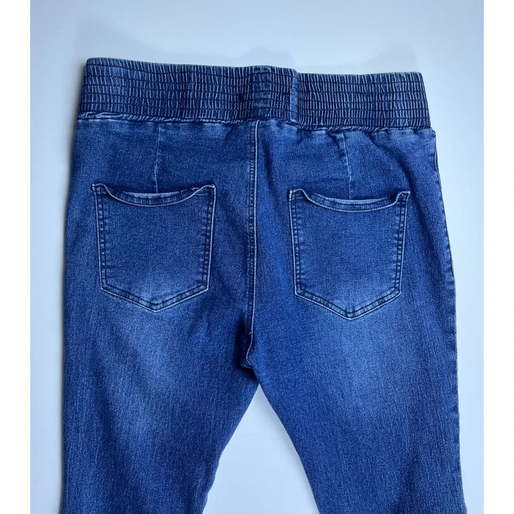 Turquoise Haven Womens Bell Bottom Jeans Medium Wash Smocked Waist Flare Size M